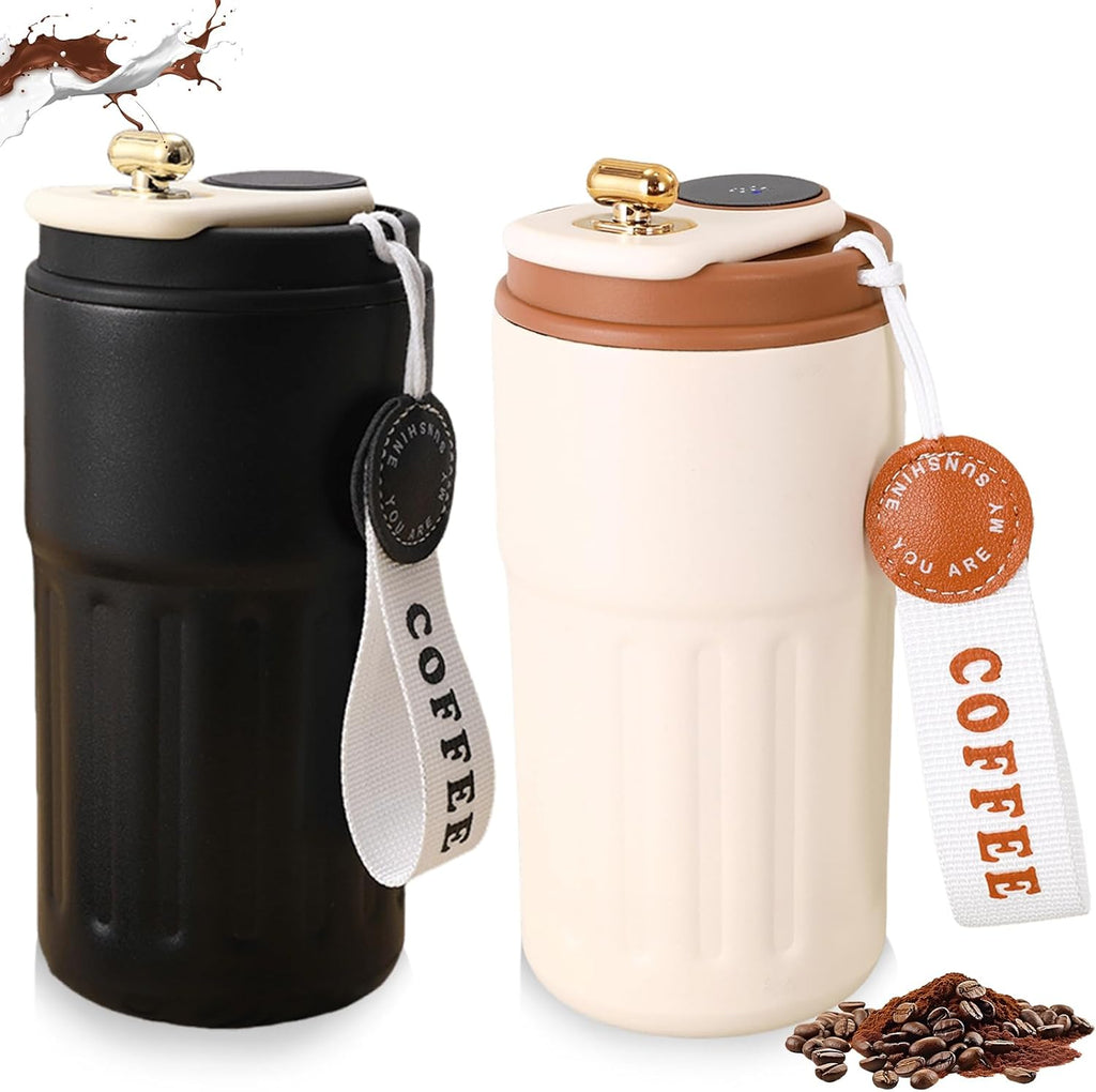 taza de café con pantalla digital, termos, 450 ml, acero inoxidable 316, taza de viaje para agua y té, taza térmica de café para llevar, taza de coche, taza de beber a prueba de fugas con tapa