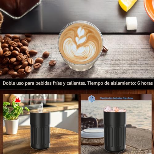 taza de café con pantalla digital, termos, 450 ml, acero inoxidable 316, taza de viaje para agua y té, taza térmica de café para llevar, taza de coche, taza de beber a prueba de fugas con tapa