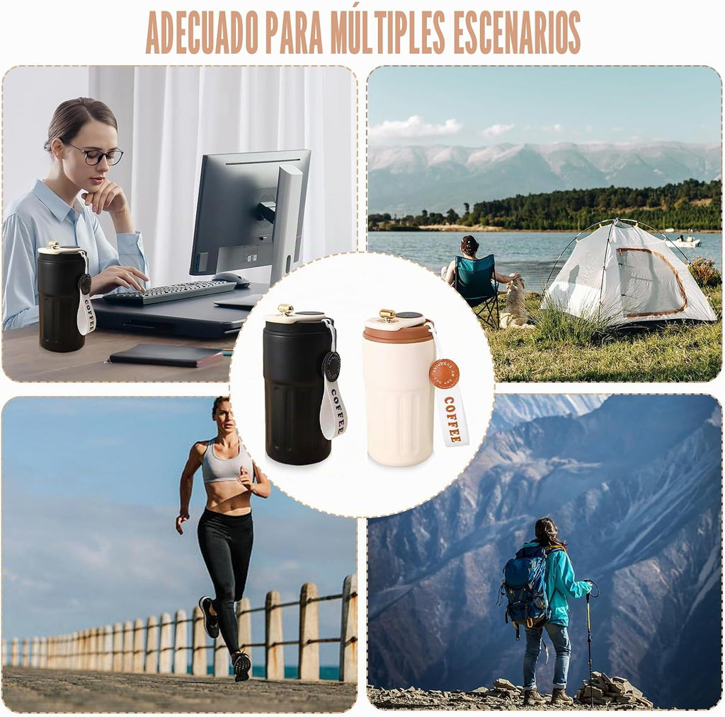 taza de café con pantalla digital, termos, 450 ml, acero inoxidable 316, taza de viaje para agua y té, taza térmica de café para llevar, taza de coche, taza de beber a prueba de fugas con tapa